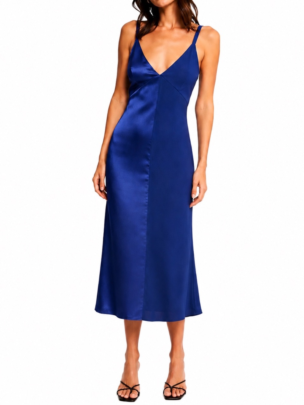 LACAUSA Two Tone Slip Dress XS Cobalt Blue NWOT Elegant Old Money Balletcore